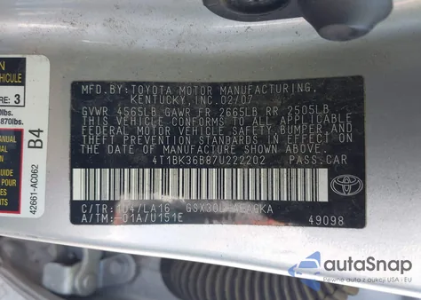 2007 Toyota Avalon Xls из США, поврежденный, VIN 4T1BK36B87U222202